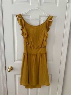 Mustard Ruffle Open Back Dress